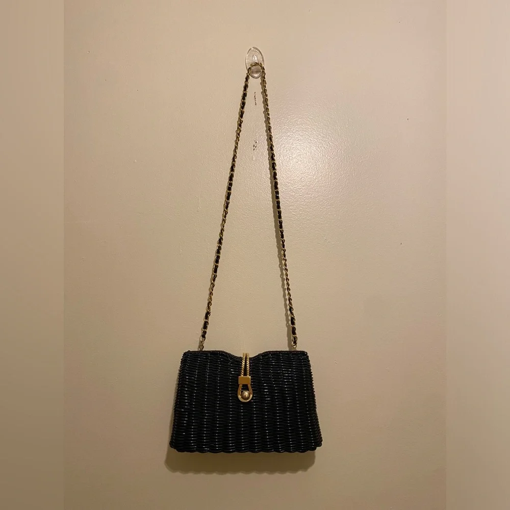 Vintyge Elegant Black Woven Chain Strap Bag - Picture 2 of 10